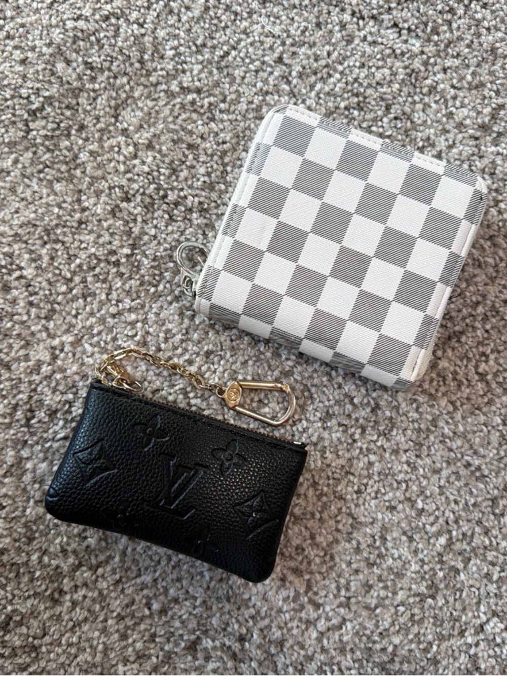 Knock off Louis Vuitton Black Wallet Keychain and Checkered Wallet Bundle